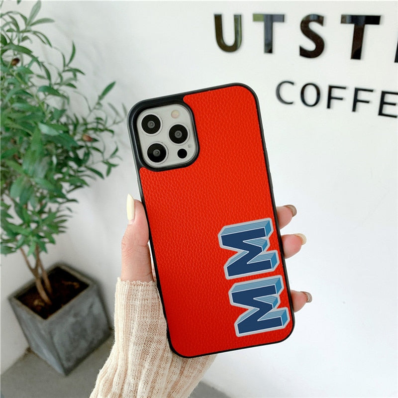 Luxury 3D Initial Letter Personalised PU leather case for iphone 13 12 11 Pro Max 14 pro max XR XS Max case Hard Cover Customize