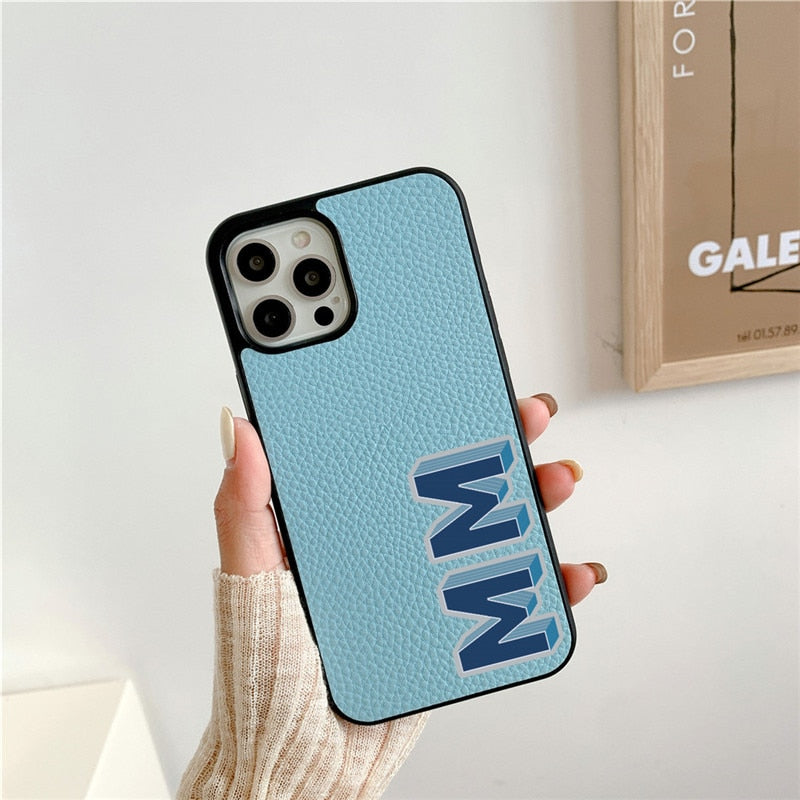 Luxury 3D Initial Letter Personalised PU leather case for iphone 13 12 11 Pro Max 14 pro max XR XS Max case Hard Cover Customize