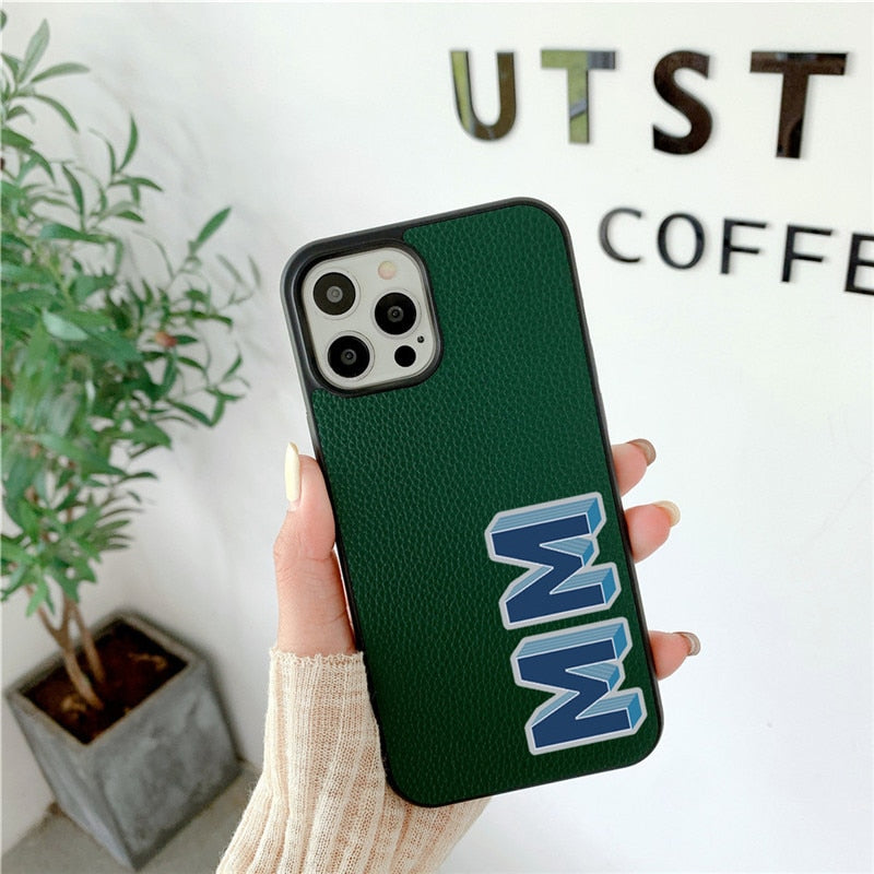 Luxury 3D Initial Letter Personalised PU leather case for iphone 13 12 11 Pro Max 14 pro max XR XS Max case Hard Cover Customize