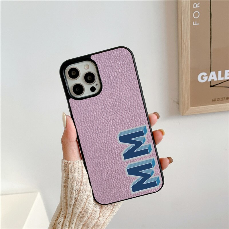 Luxury 3D Initial Letter Personalised PU leather case for iphone 13 12 11 Pro Max 14 pro max XR XS Max case Hard Cover Customize