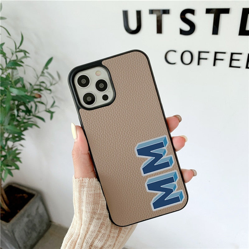 Luxury 3D Initial Letter Personalised PU leather case for iphone 13 12 11 Pro Max 14 pro max XR XS Max case Hard Cover Customize