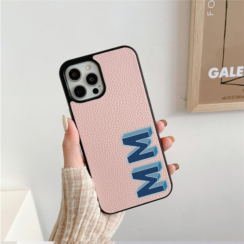 Luxury 3D Initial Letter Personalised PU leather case for iphone 13 12 11 Pro Max 14 pro max XR XS Max case Hard Cover Customize